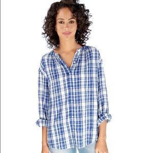 Lucky Brand Blue Plaid Peasant Blouse Top